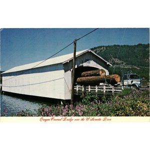 Lowell Oregon Covered Bridge Postcard Travel Souvenir Lowell Williamette River